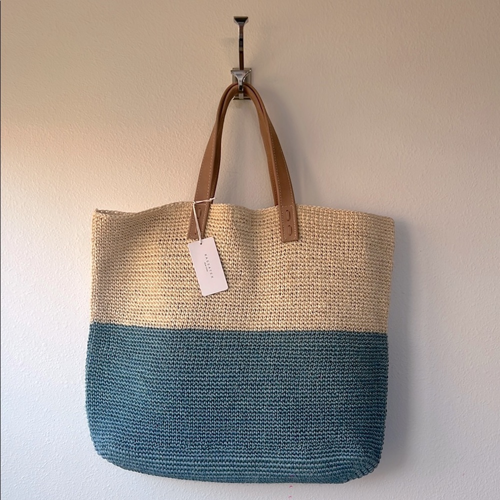 Extra large Two-Tone Tan and Blue beach bag Tote Bag